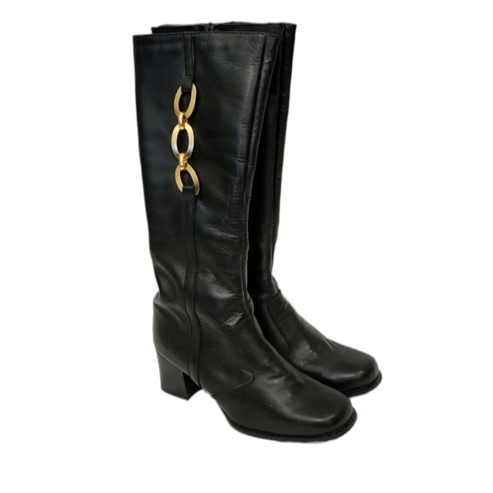 Pitti Palace Italy Boots Womens 6.5 M black‎ Leather Knee High Sheepskin Lined